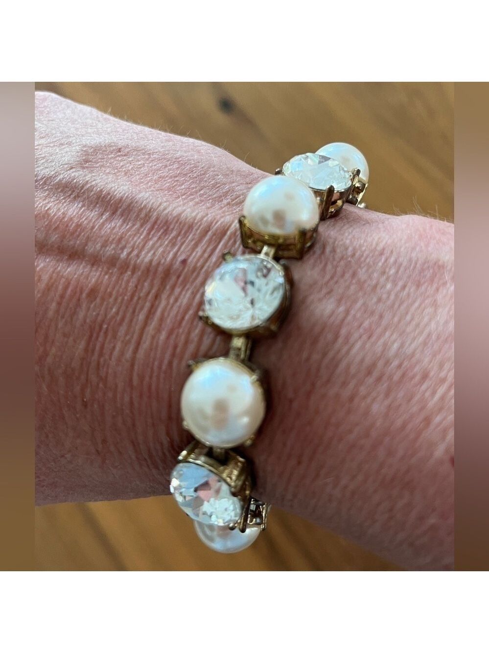 ZENZII Bracelet Faux Pearl Rhinestone Gold Tone Metal Adjustable Toggle Closure
